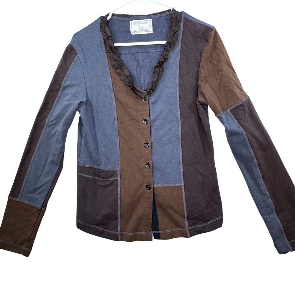 Formidable Oak Button Top Women Medium Patchwork Ruffle Earthy Lagenlook Art